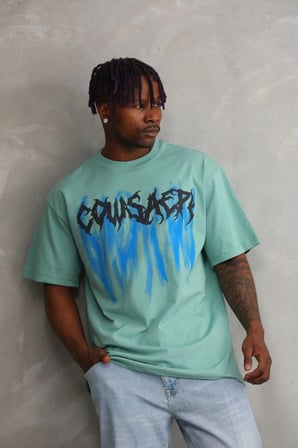 Baskılı Oversize T-Shirt - Mint Yeşili