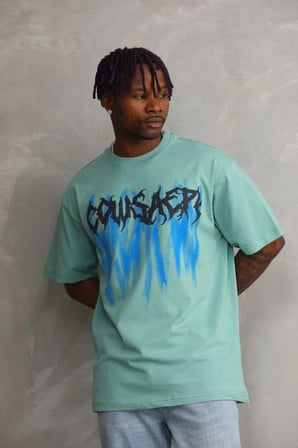 Baskılı Oversize T-Shirt - Mint Yeşili