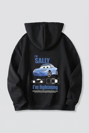 Sevgililer Günü Araba Temalı Baskılı Oversize Kapüşonlu Sweatshirt Hoodie - Siyah
