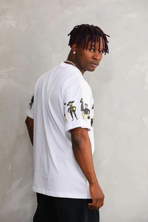 Bisiklet Yaka Baskılı Oversize T-Shirt - Beyaz