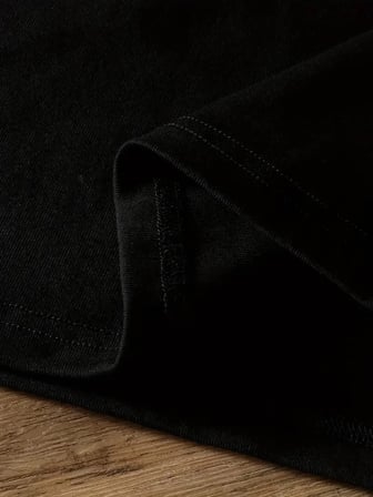 20/1 Penye Compack Ayı Baskılı Oversize Bisiklet Yaka Kısa Kol T-shirt - Siyah