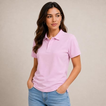 Kadın Polo Yaka Pike Kumaş Düğmeli Basic Tişört Günlük Rahat - Pembe
