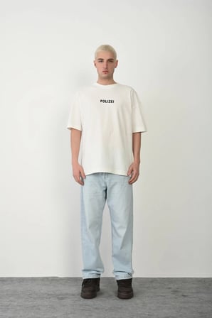 Erkek Baskılı T-Shirt Kısa Kol Bisiklet Yaka Rahat Kalıp Tişört - Beyaz
