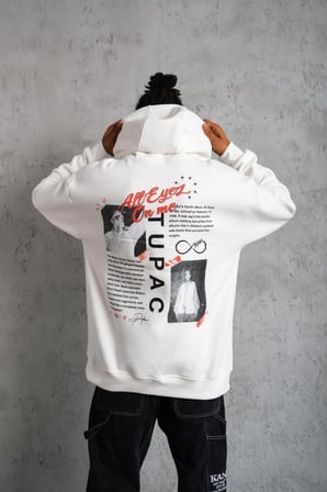 Ön Arka Baskılı Kapşonlu Sweat - Beyaz