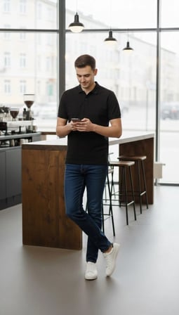 Erkek Polo Yaka Düğmeli Pike Kumaş Tişört Regular Fit Kısa Kol T-Shirt - Siyah