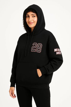 Üç İplik Kapüşonlu Ön ve Arka Baskılı SweatShirt hoodie - Siyah