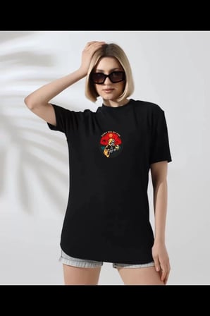 Bisiklet Yaka Baskılı T-Shirt - Siyah