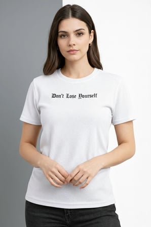 Kadın Wafıl Kumaş Tişört Regular Kalıp Bisiklet Yaka Baskılı T-Shirt - Beyaz