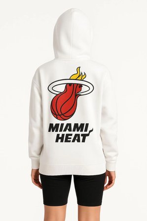 Üç İplik Kapüşonlu Ön ve Arka Baskılı SweatShirt hoodie - Beyaz