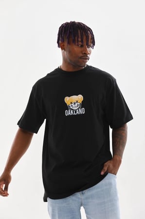 Baskılı Oversize T-Shirt - Siyah