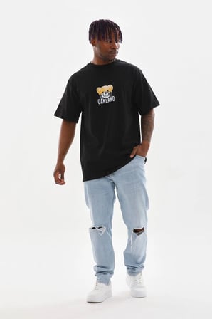 Baskılı Oversize T-Shirt - Siyah