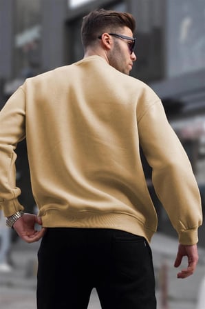 Düz Bisiklet Yaka Sweat - Bej