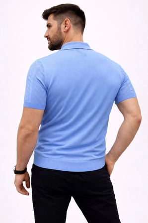 Marsilyan Erkek Triko Kazak Bebek Mavisi Kısa Kol Polo Yaka Dokulu L Beden