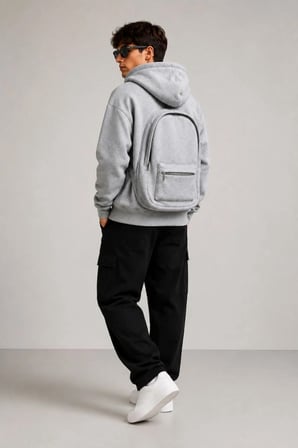 Erkek 3 İplik Şardonlu Tam Fermuarlı Kapüşonlu Arka Çanta Detaylı Sweatshirt - Gri
