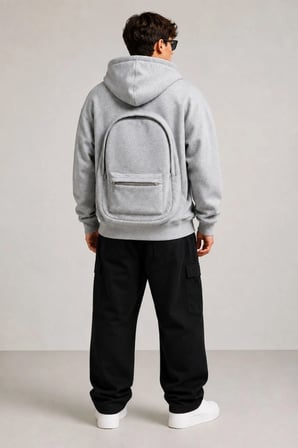 Erkek 3 İplik Şardonlu Tam Fermuarlı Kapüşonlu Arka Çanta Detaylı Sweatshirt - Gri
