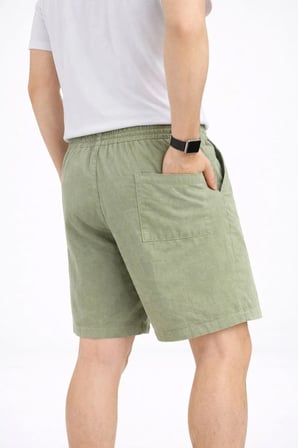 Marsilyan Keten Bermuda Şort Mint Yeşili Beli Lastikli