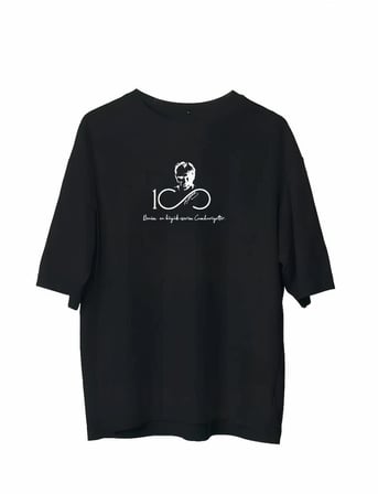 Bisiklet Yaka Baskılı Oversize T-Shirt - Siyah