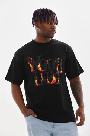 Baskılı Oversize T-Shirt - Siyah