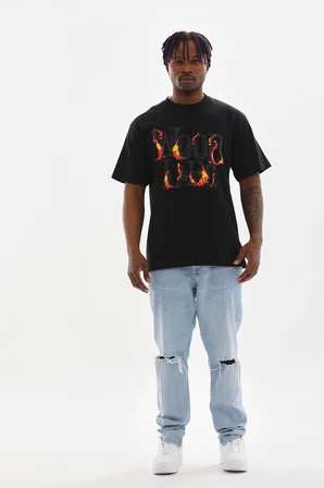 Baskılı Oversize T-Shirt - Siyah