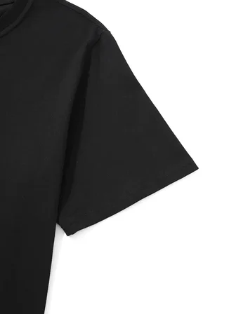 20/1 Penye Compack Uçak Baskılı Oversize Bisiklet Yaka Kısa Kol T-shirt - Siyah