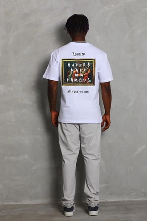 Oversize Baskılı Bisiklet Yaka T-Shirt - Beyaz