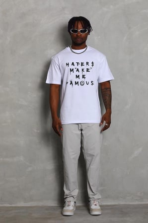 Oversize Baskılı Bisiklet Yaka T-Shirt - Beyaz