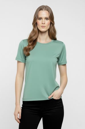 Kadın T-Shirt Bisiklet Yaka Slim Fit Likralı Tişört Yazlık Basic Body - Mint Yeşili
