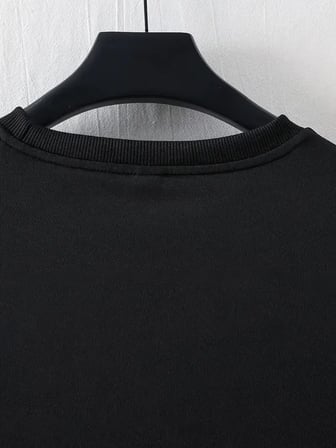 LB Ön Arka Baskılı Oversize Bisiklet Yaka Yazlık T-shirt - Siyah