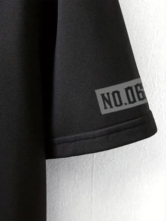 LB Ön Arka Baskılı Oversize Bisiklet Yaka Yazlık T-shirt - Siyah