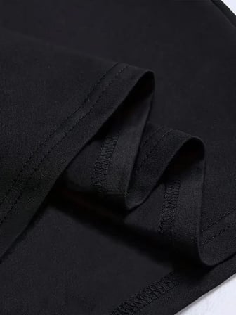 LB Ön Arka Baskılı Oversize Bisiklet Yaka Yazlık T-shirt - Siyah