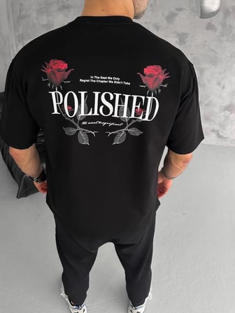 Bisiklet Yaka Baskılı Oversize T-Shirt - Siyah