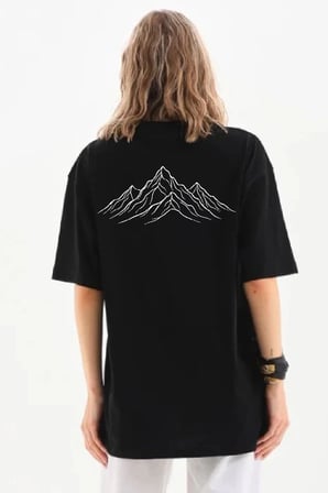 Marsilyan Unisex Tişört Siyah Penye Bisiklet Yaka Oversize Baskılı