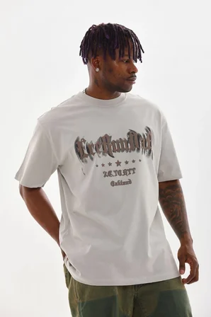 Baskılı Oversize T-Shirt - Gri