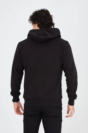 Tam Fermuarlı Kapşonlu  SweatShirt - Siyah