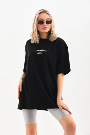 Baskılı Oversize T-Shirt - Siyah