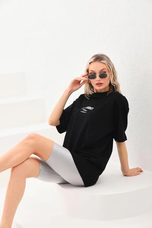 Baskılı Oversize T-Shirt - Siyah