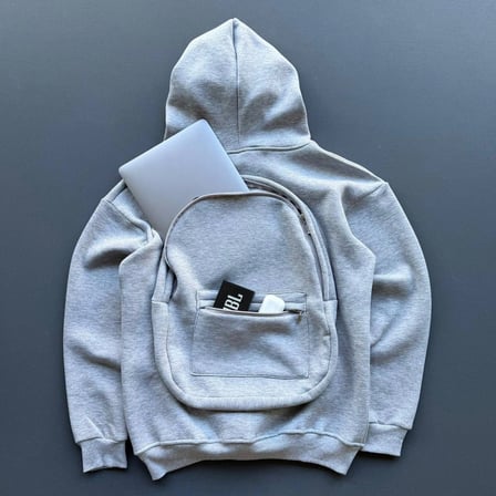 Kadın 3 İplik Şardonlu Tam Fermuarlı Kapüşonlu Arka Çanta Detaylı Sweatshirt - Gri