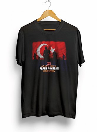 30 Ağustos Zafer Bayramı Atatürk Baskılı Oversize Bisiklet Yaka T-shirt - Siyah