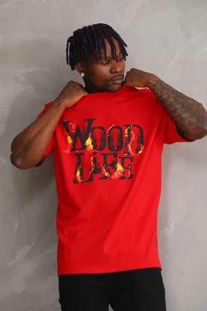 Baskılı Oversize T-Shirt - Kırmızı