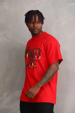 Baskılı Oversize T-Shirt - Kırmızı