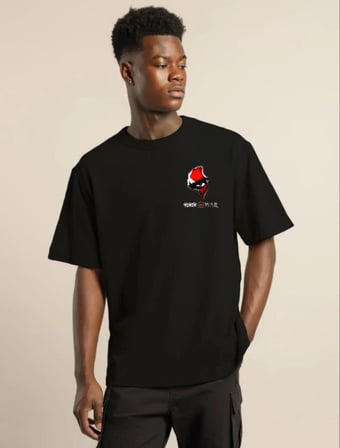 Bisiklet Yaka Baskılı Oversize T-Shirt - Siyah