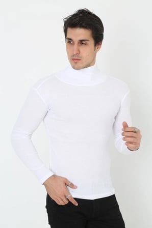 Erkek Fitilli Kaşkorse Kumaş Boğazlı Full Likralı Slimfit Body - Beyaz