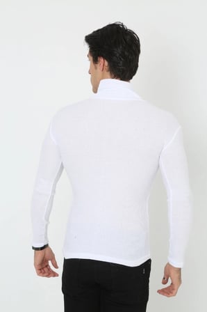 Erkek Fitilli Kaşkorse Kumaş Boğazlı Full Likralı Slimfit Body - Beyaz