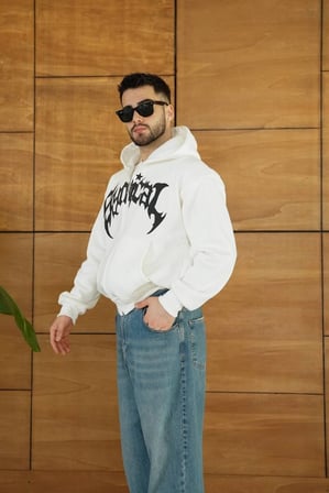 Kapüşonlu Sweatshirt Hoodie - Beyaz