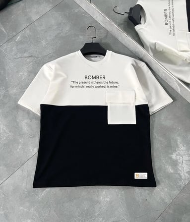 Torba Cep Detaylı  Parçalı T-Shirt - Siyah