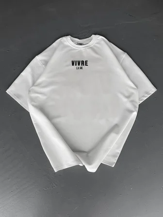Baskılı Oversize Bisiklet Yaka T-shirt - Beyaz