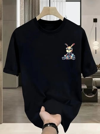 Marsilyan Kadın Tişört Siyah Oversize Fit Kısa Kollu Penye Karakter Desenli