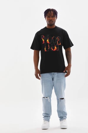Baskılı Oversize T-Shirt - Siyah