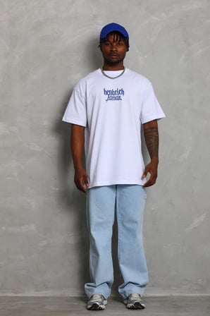 Oversize Baskılı Bisiklet Yaka T-Shirt - Beyaz