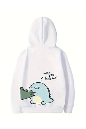 Sevgililer Günü Baskılı Oversize Kapüşonlu Sweatshirt Hoodie - Beyaz